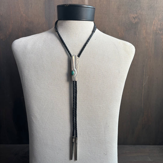 Sterling Silver and Turquoise Bolo on Black Tie