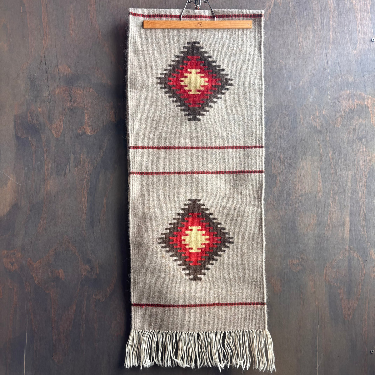 Vintage Beige Woven Geometric Table Runner
