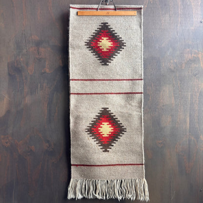 Vintage Beige Woven Geometric Table Runner