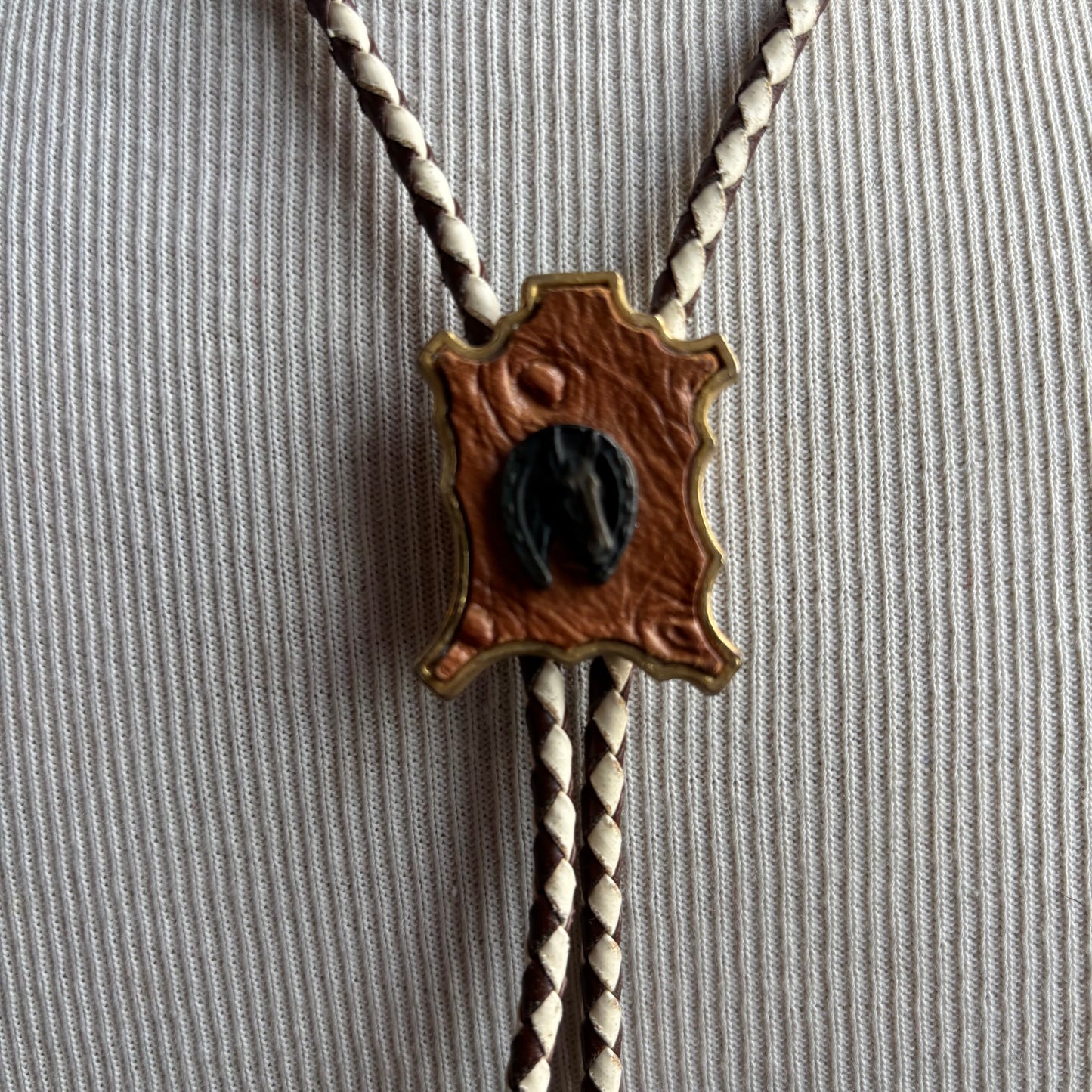 Horse Cameo Bolo on Two-Tone Leather Tie