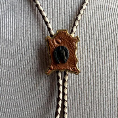 Horse Cameo Bolo on Two-Tone Leather Tie