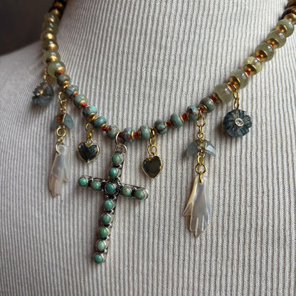Ostrich Moon Turquoise Cross Necklace