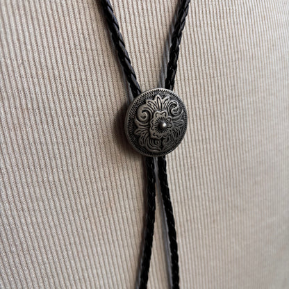 Concho Bolo on Black Leather Tie