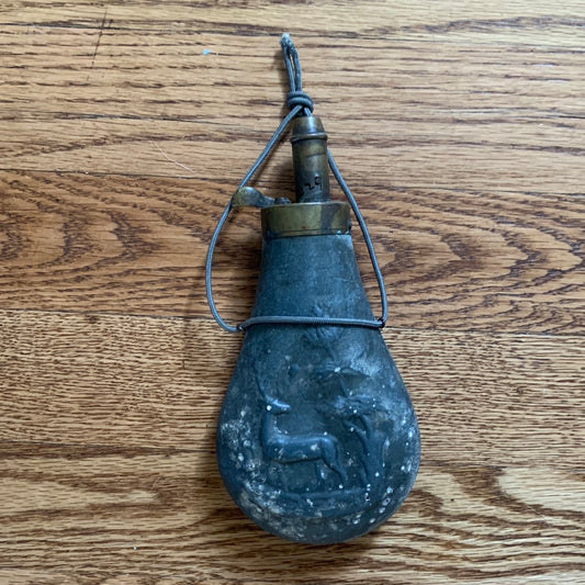 Antique powder flask with deer