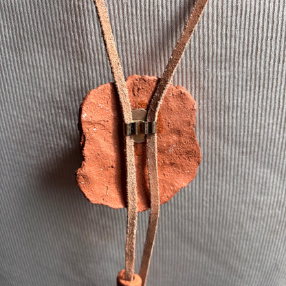 Handmade Ceramic Face Bolo on Leather Cord