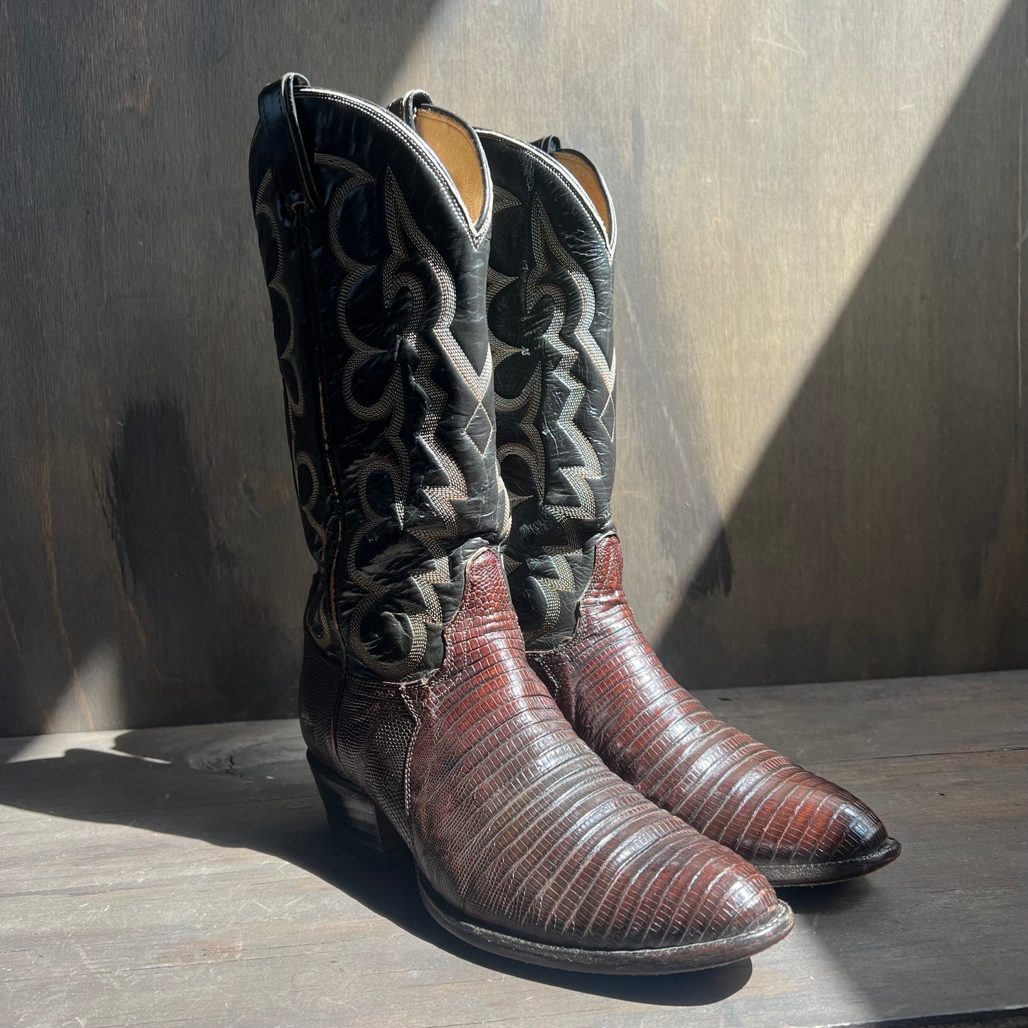 Tony Lama Two-Tone Leather and Lizard Skin Cowboy Boots