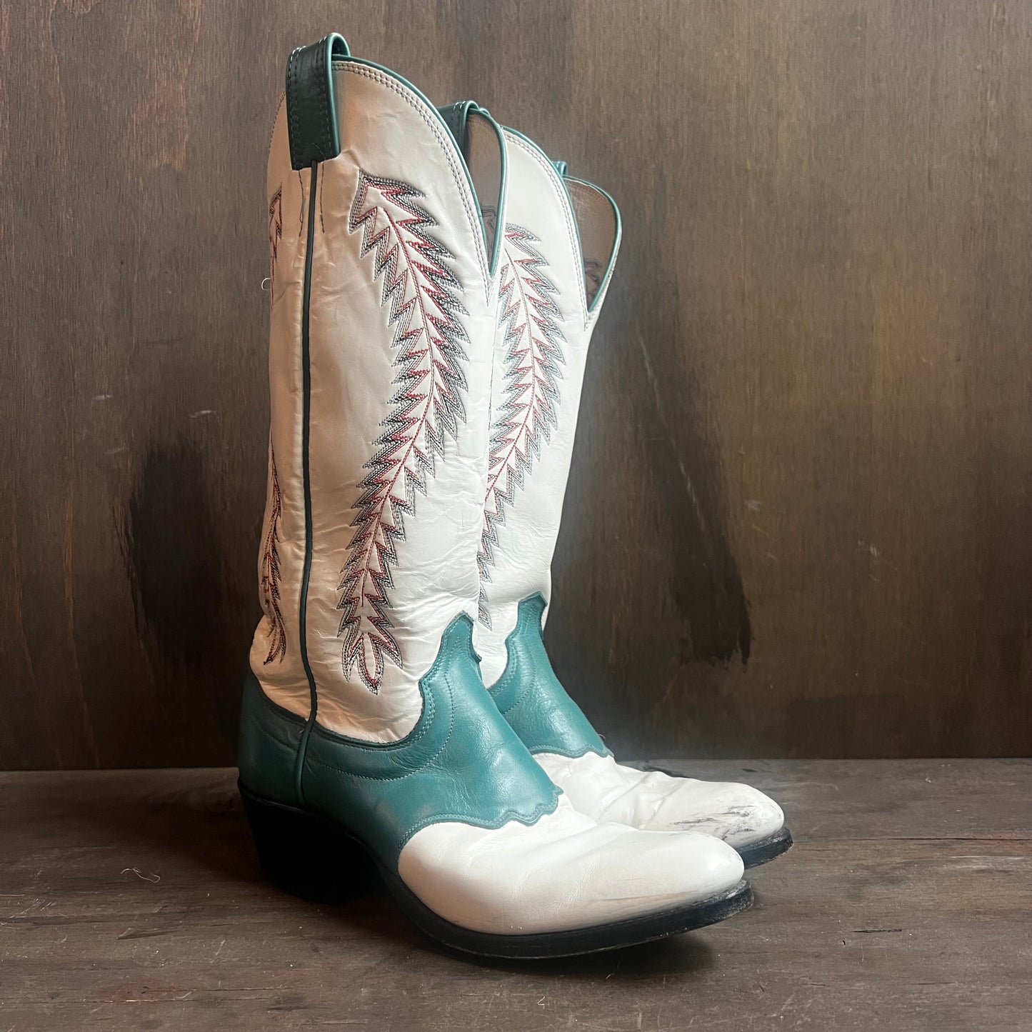 Olathe White and Teal Leather Boots