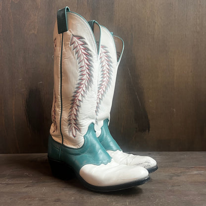 Olathe White and Teal Leather Boots
