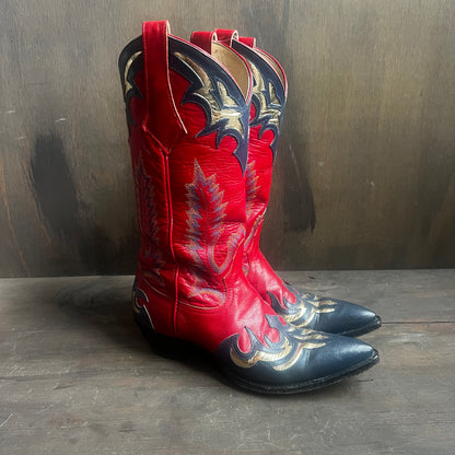 Larry Mahan Red, Blue, and Gold Leather Boots