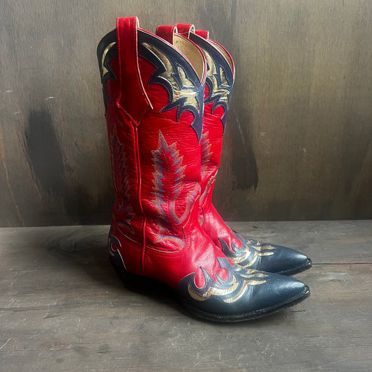 Larry Mahan Red, Blue, and Gold Leather Boots