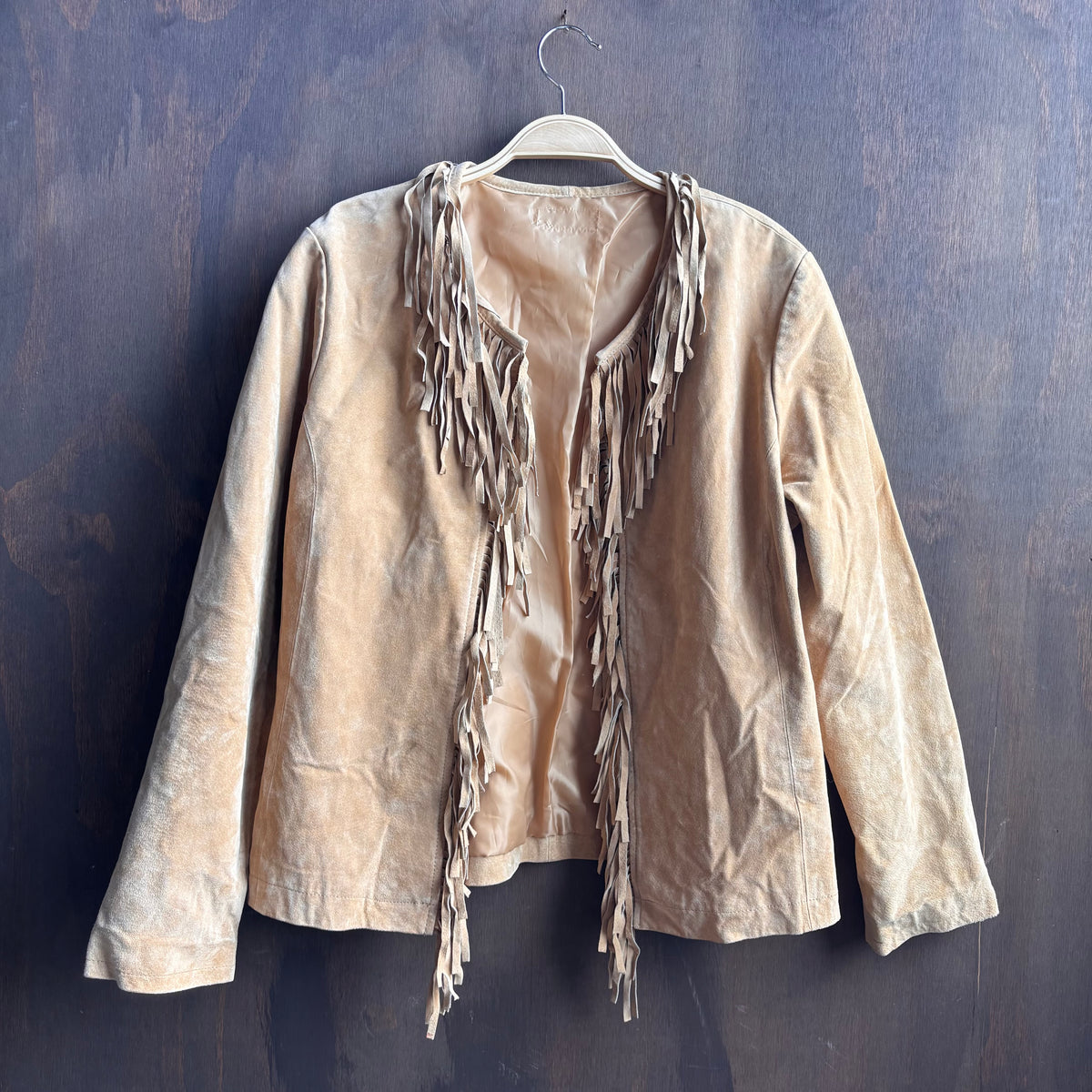 Beige Leather Fringed Jacket