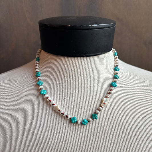 Ostrich Moon Turquoise and Mother of Pearl Necklace