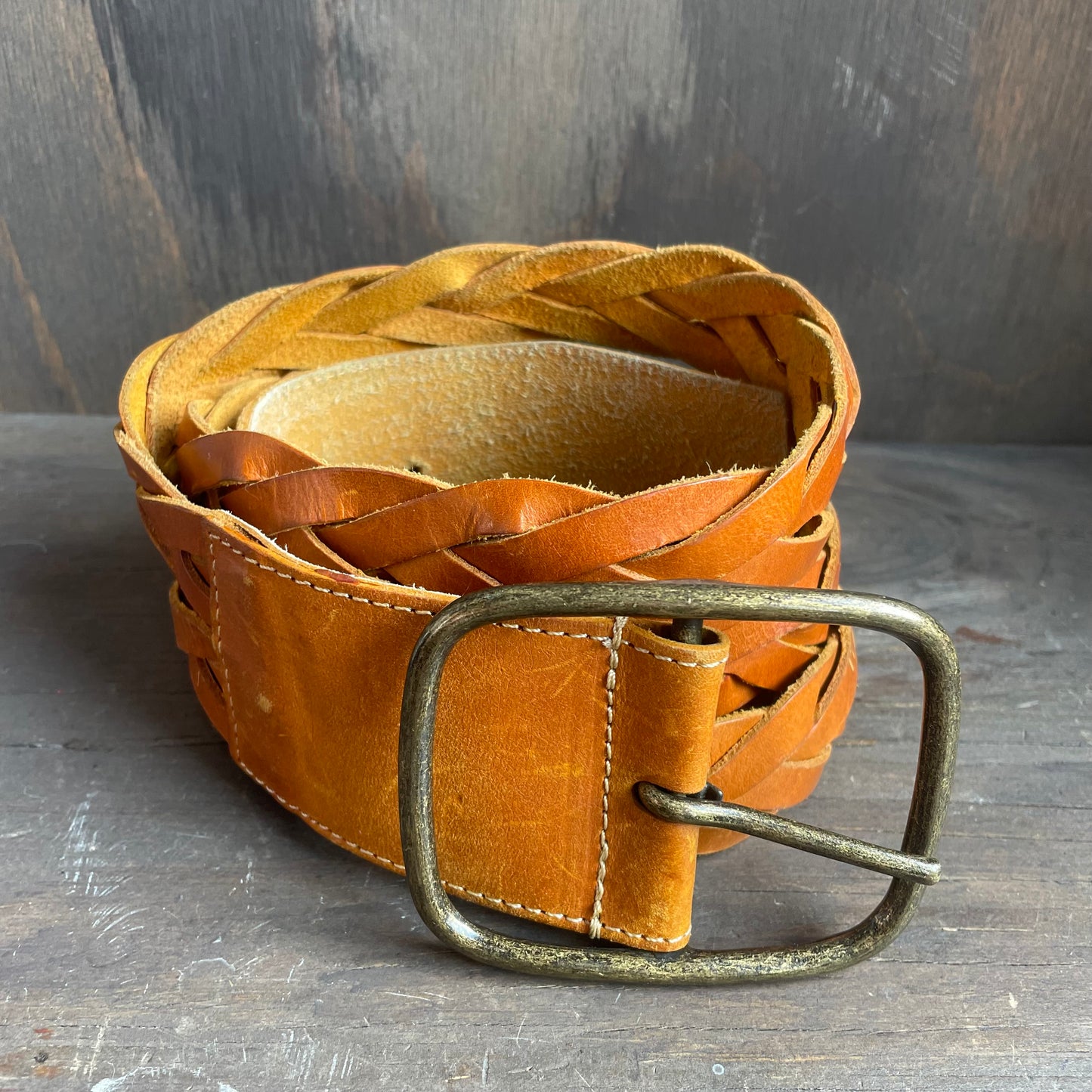 Vintage double braid leather belt