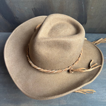 Tan Wool Hat with Braided Band and Chin Strap