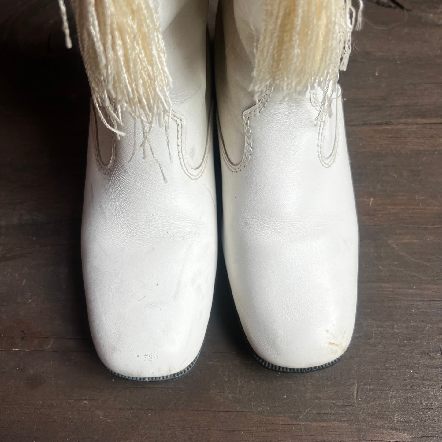 White Leather Short Boots with Tassels