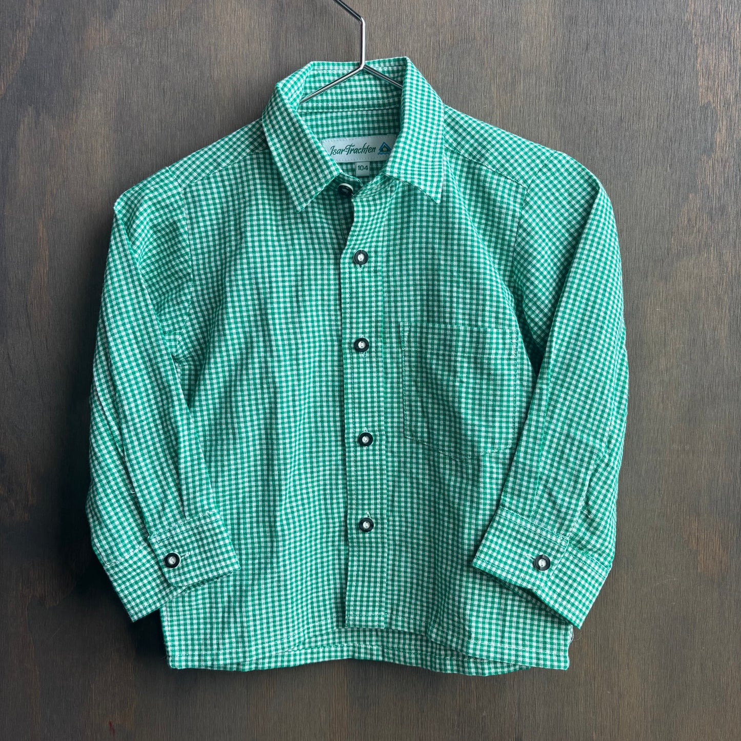 Kids Green Gingham Button Up