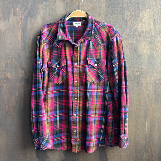 Wrangler Pink Plaid Flannel Pearl Snap