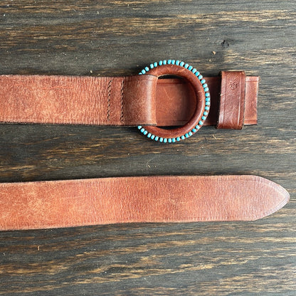 Ralph Lauren Brown Leather Belt with Turquoise Beads
