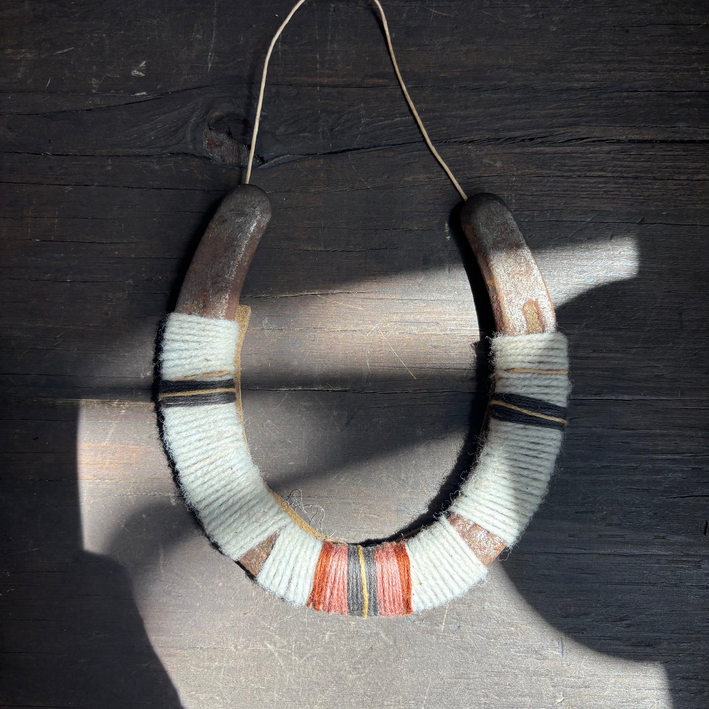White Thread Wrapped Hanging Horseshoe