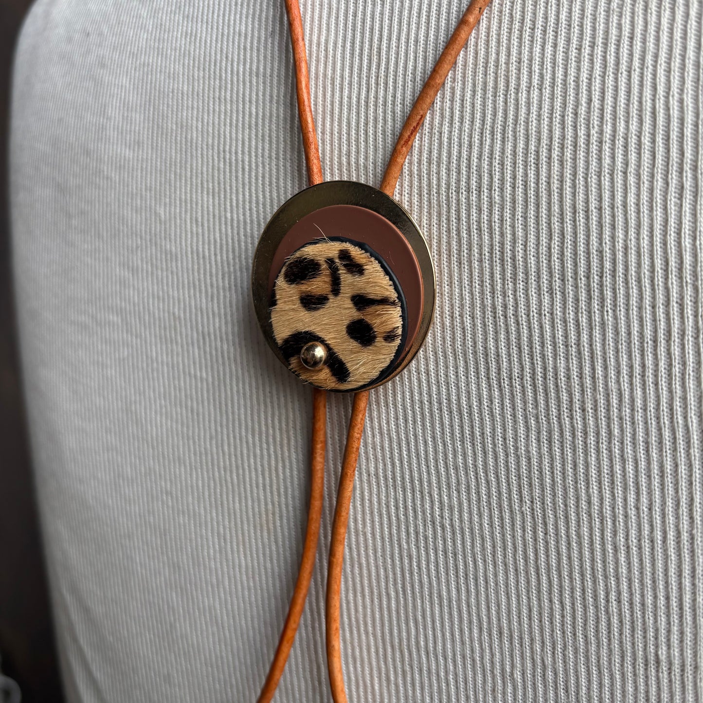 Cheetah Print Bolo on Tan Leather Tie
