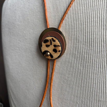 Cheetah Print Bolo on Tan Leather Tie