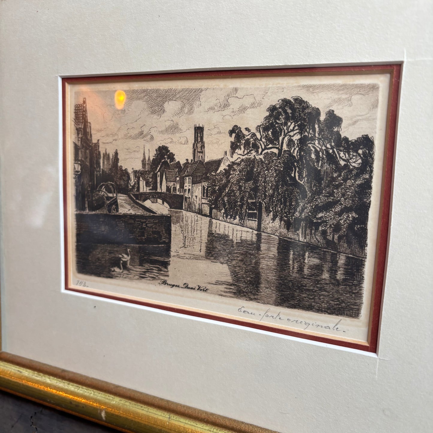 Bruges Quai Vert Signed Etching