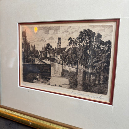 Bruges Quai Vert Signed Etching