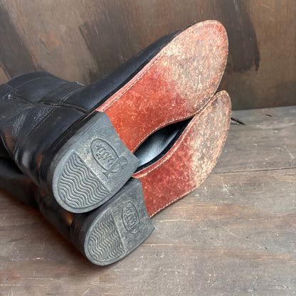 Justin Black Leather Roper Boots