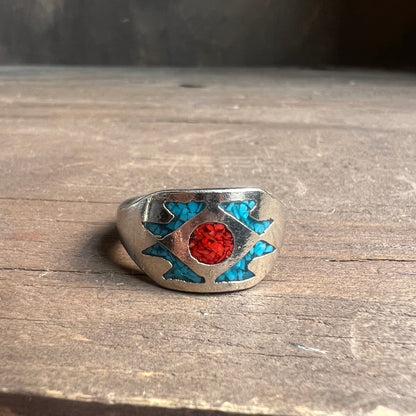 Faux Silver Turquoise and Jasper Chip Southwestern Ring