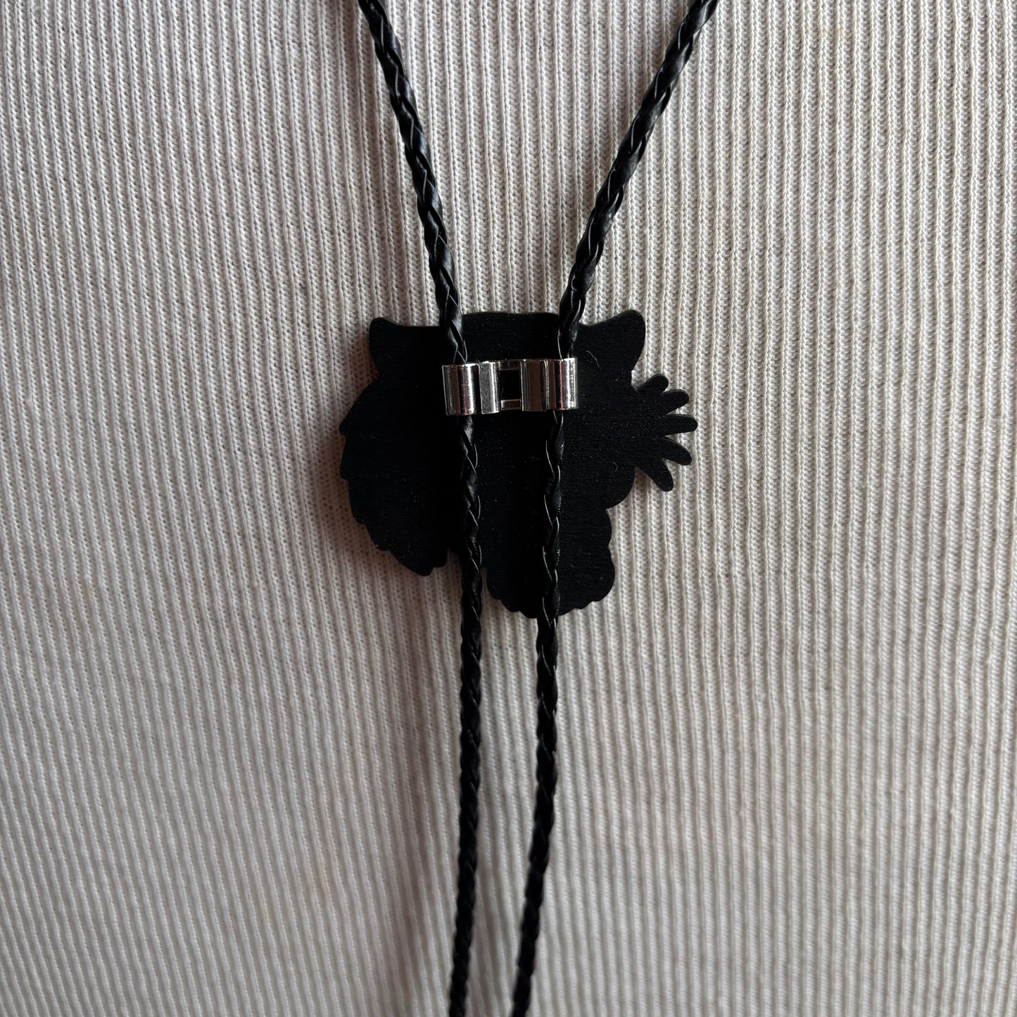 Hand Painted Tiger Bolo on Black Leather Tie
