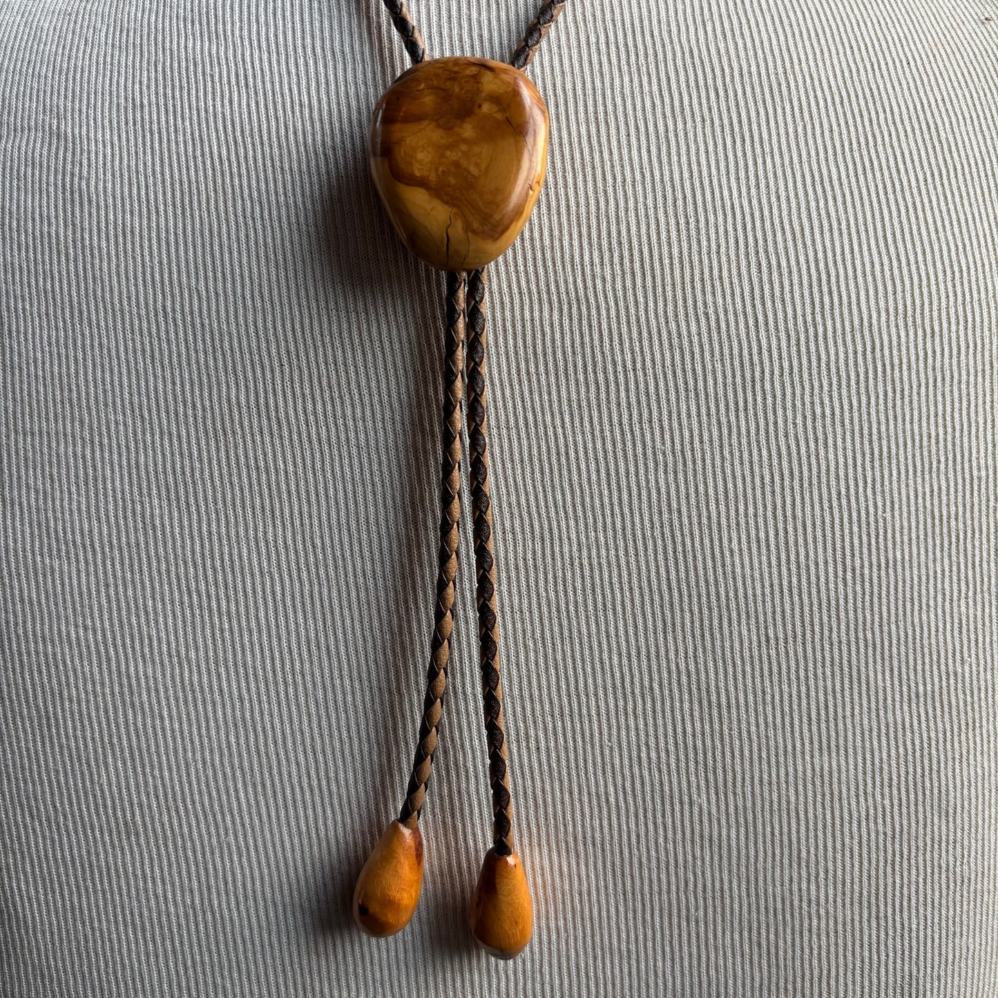 Burl Wood Bolo Tie on Two-Tone Tie