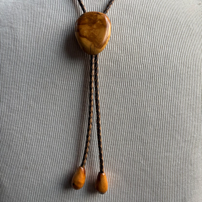 Burl Wood Bolo Tie on Two-Tone Tie