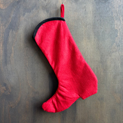 Red and Black Cowboy Boot Stocking with Bells