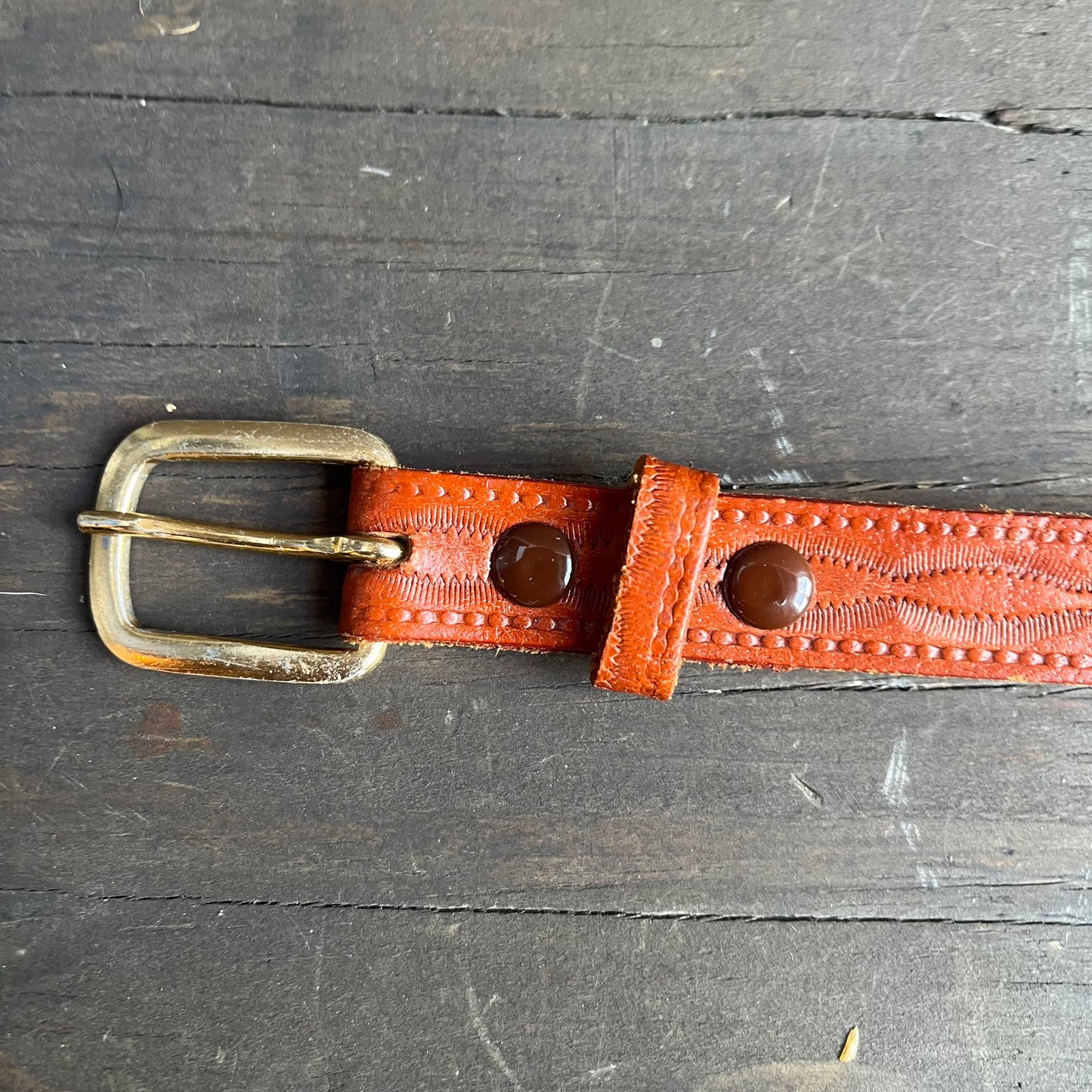 Beaded brown leather belt