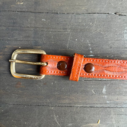 Beaded brown leather belt