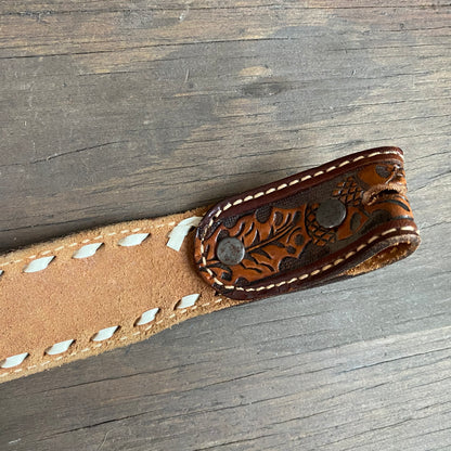 White Trimmed Tooled leather belt