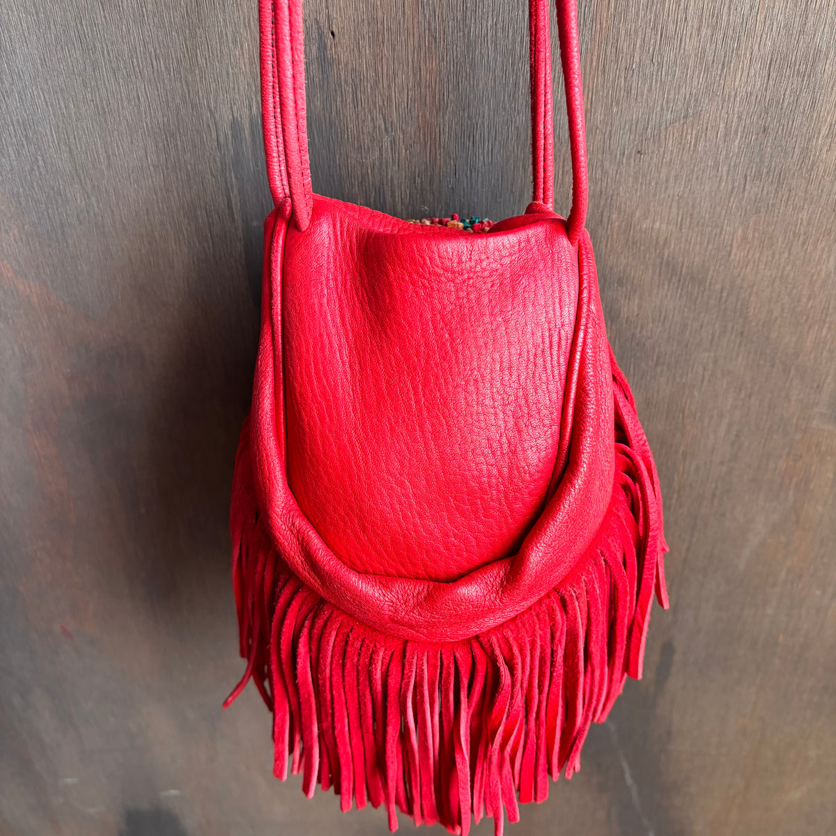 Red Leather Pouch with Fringe