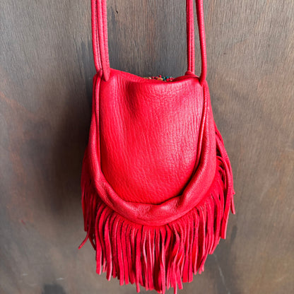 Red Leather Pouch with Fringe