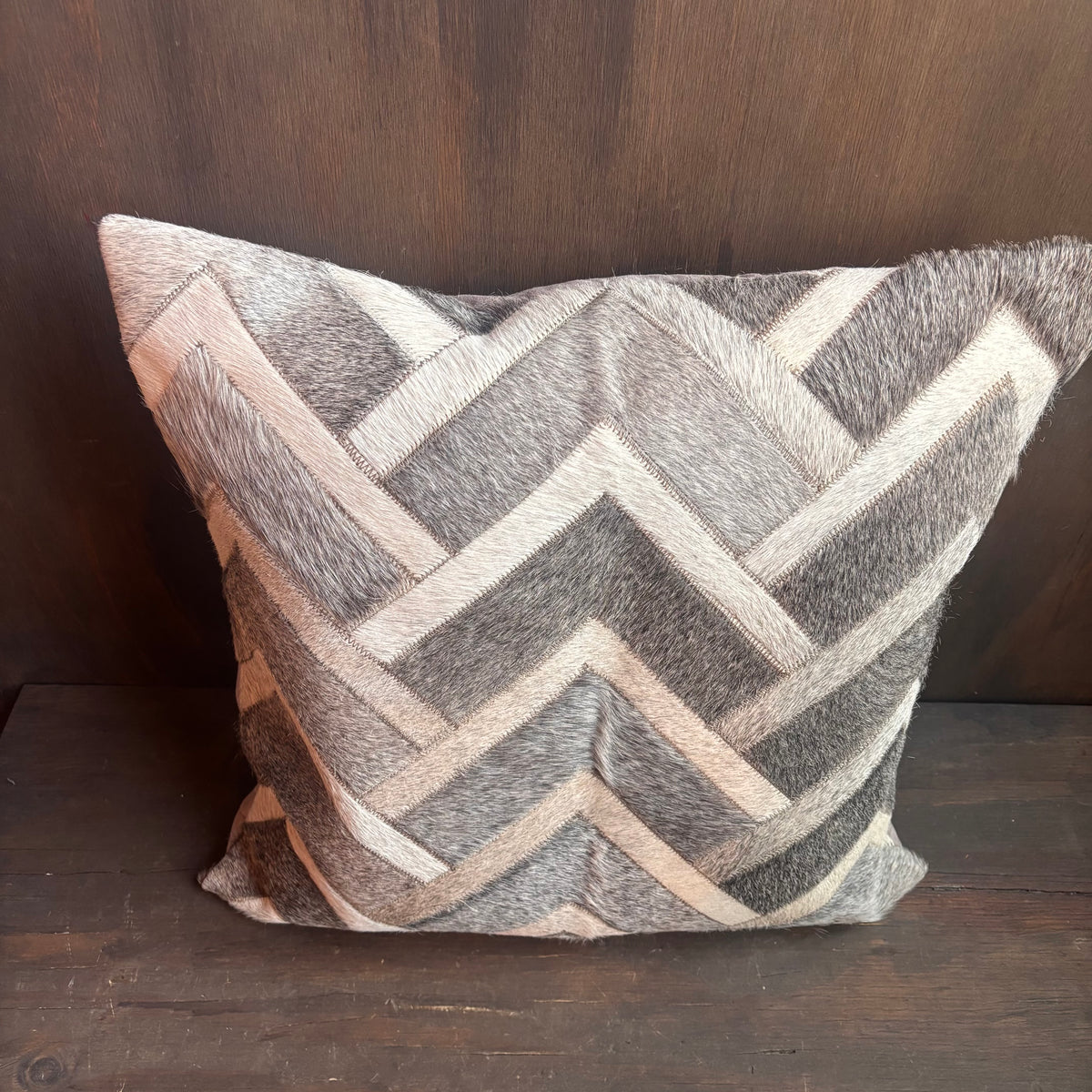 Grey Cowhide Patchwork Pillow