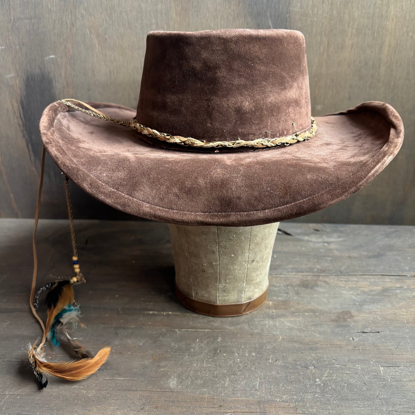 Braided Leather Hat Band with Feather Tassel