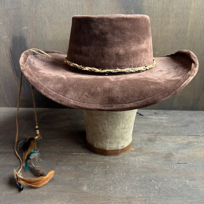 Braided Leather Hat Band with Feather Tassel