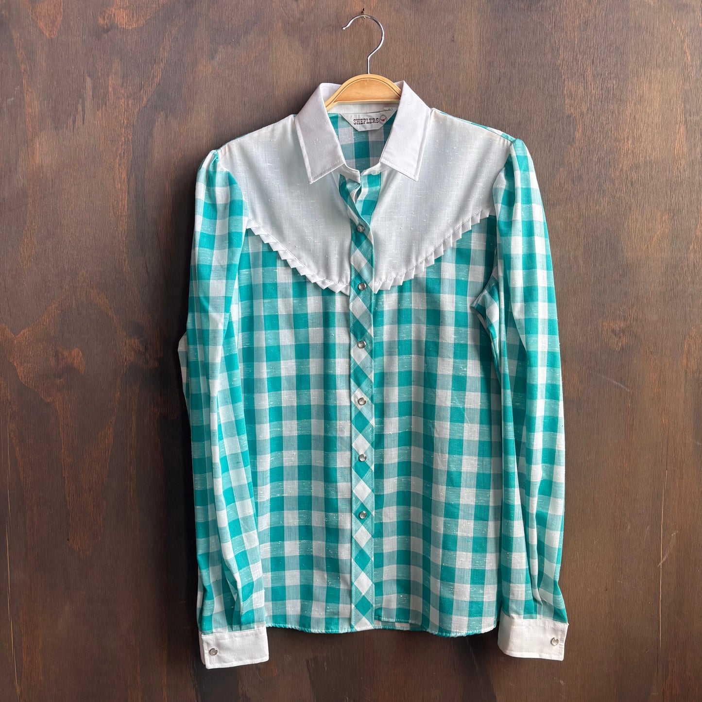 Vintage Shepler's Teal and White Pearl Snap