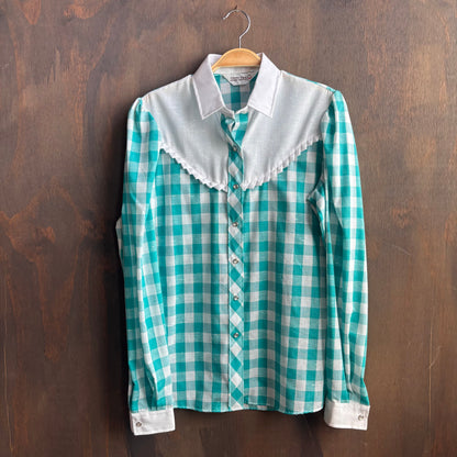 Vintage Shepler's Teal and White Pearl Snap