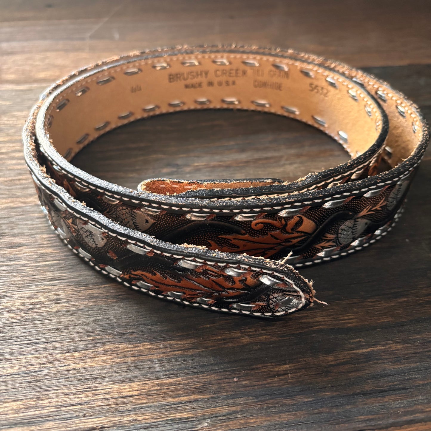 Brushy Creek Tooled Leather Acorn Belt