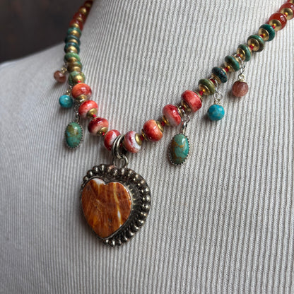 Ostrich Moon Heart Pendant Necklace