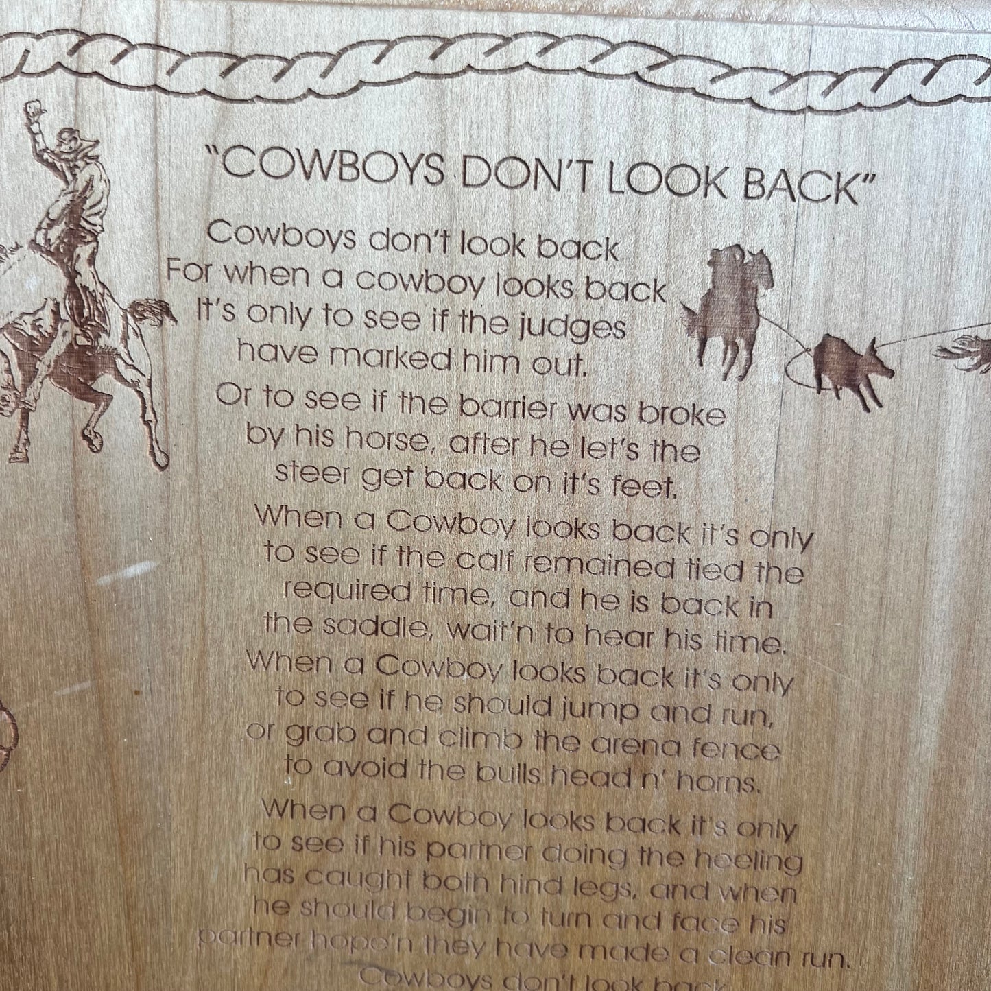 “Cowboys Don’t Look Back” Wood Poem Plaque