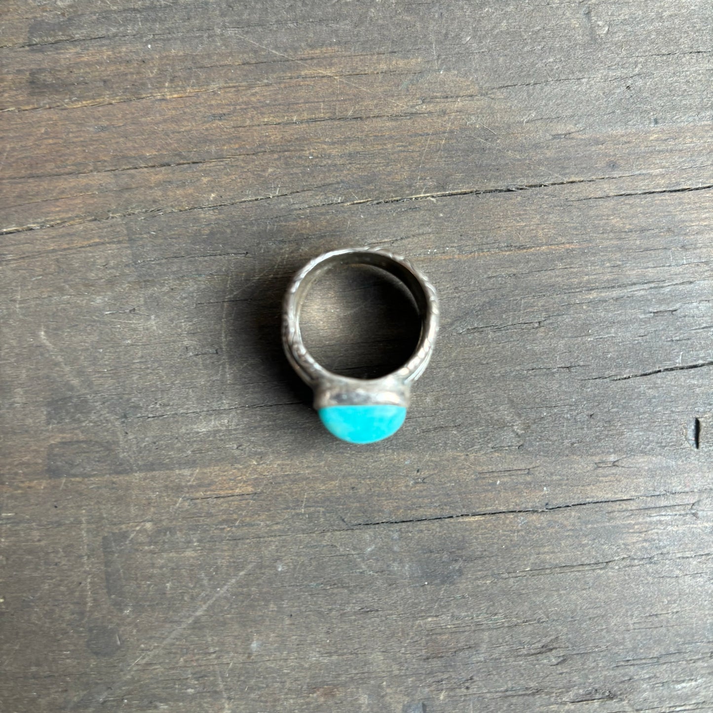 Wide Silver Ring with Aqua Stone