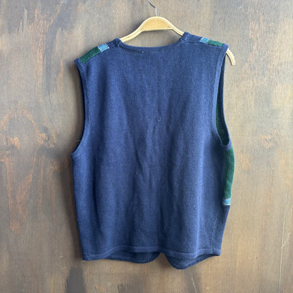 Navy Sweater Vest with Belt Detail