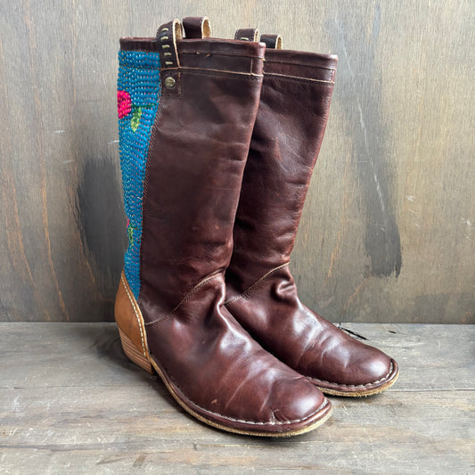 Brown Leather Boots with Quilted Detail