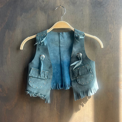 Kids Blue Leather Chaps and Vest Set